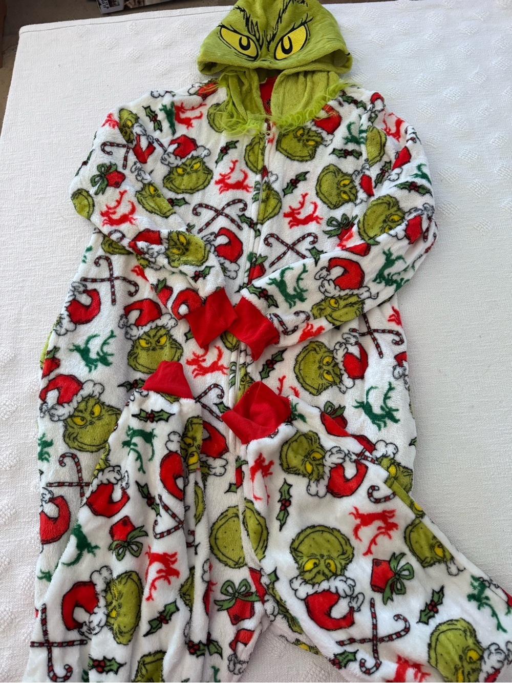 Grinch Dr Seuss Jumpsuit Pajama Size XL Womens One Piece Christmas Hooded
